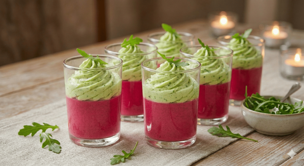 verrines à la betterave et à la mousse de roquette