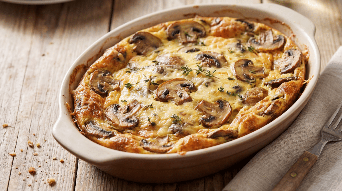 Champignons en vedette : un clafoutis salé moelleux et doré qui réchauffe tout votre dîner