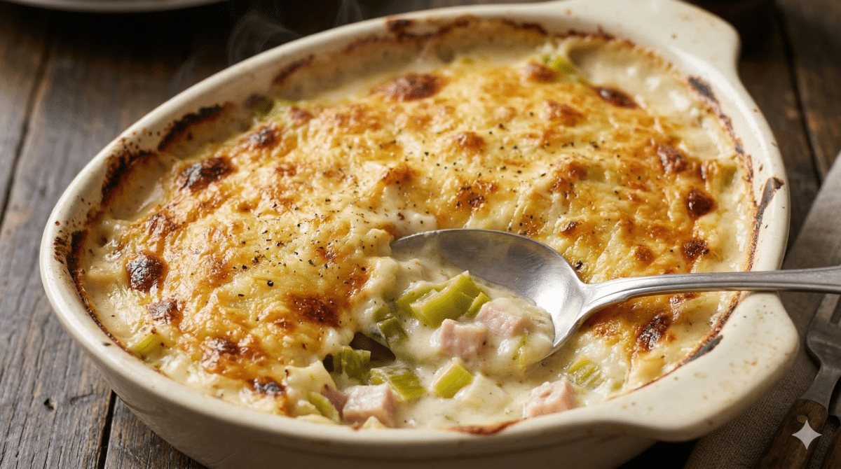 Gratin de poireaux au jambon