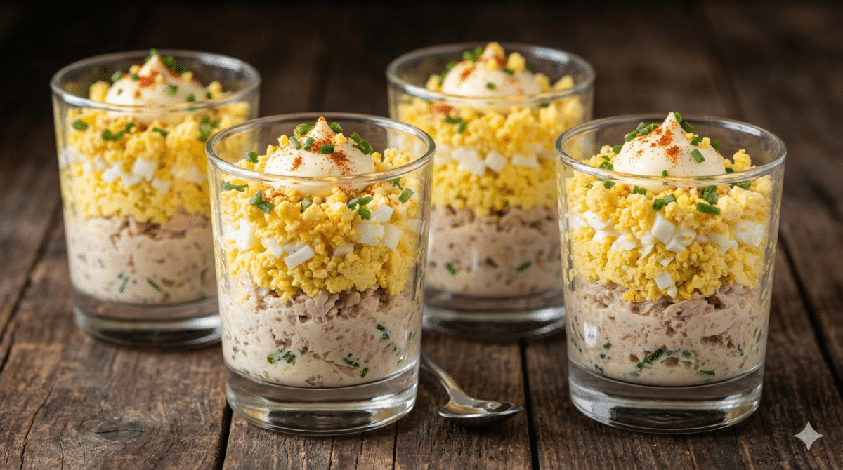 Thon en verrines aux œufs mimosa et mayonnaise : une entrée fraîche, gourmande et simple à préparer